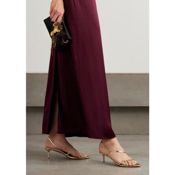 Aquazzura Tease Soft Gold Leather Kitten Heel Sandals Size 38.5 - Picture 2 of 15